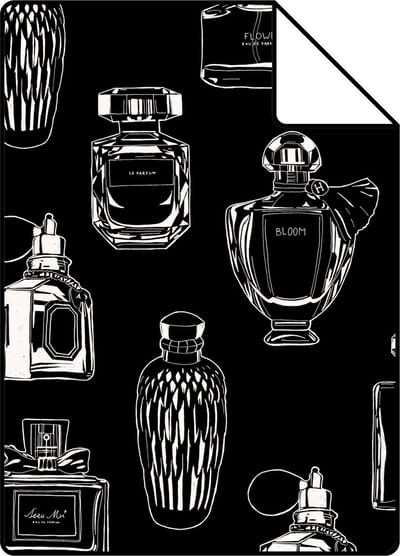 Proefstaal ESTAhome behang parfum flesjes zwart en wit - 26.5 x 21 cm - 128827-S