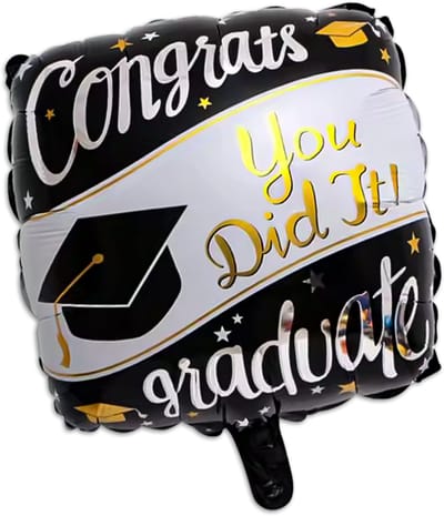 LUQ - Ballon Geslaagd – Zwart-Wit Vierkante Folie 45×45 cm – Feestdecoratie Afstuderen / Graduation