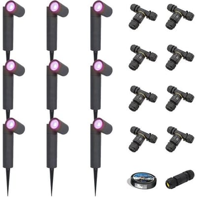 HOFTRONIC SMART Set van 9 Pinero  - Smart LED Prikspot - IP65 - 5,5W 400lm - RGBWW - GU10 - Wifi + Bluetooth - IP65 - Bestuurbaar via app - Google
