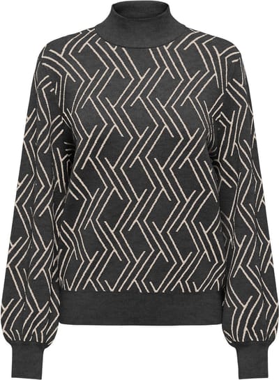 ONLY ONLANNY LS JQ O-NECK KNT Dames Trui - Dark Grey Melange Whitecap Gray