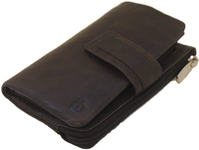 Oi vintage bruine leren damesportemonnee zacht / zeer soepele damesbeurs met uitneembaar pasjesmapje / soft lederen portemonnee hoog model met ritsvak / donker bruin leer / 453Brown