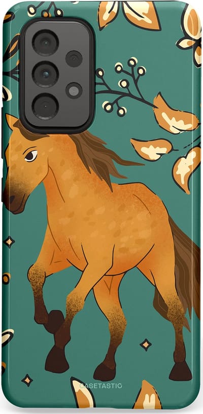 Casetastic Hoesje Geschikt voor Samsung A53 - Stijlvolle Beschermende Duo-layer Case - Groene bruine Paarden elegantie - Paris