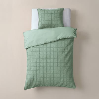 Sleeptime Furry Check Dekbedovertrek - Eenpersoons - 140X200/260 + 1 x kussensloop 60x70 - Groen