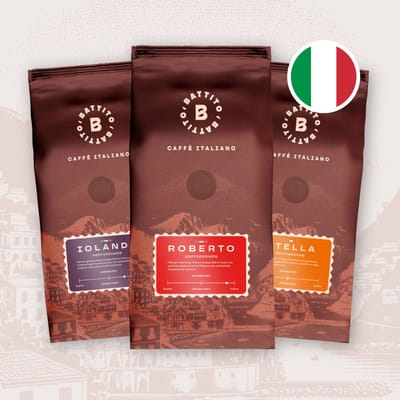 Battito 'Proefpakket' Italiaanse koffiebonen - Espresso, Cappuccino en Lungo - Intensiteit 5/10 + 7/10 + 8/10 - Ambachtelijke kwaliteit uit Napels, Italië - 1,5 kg