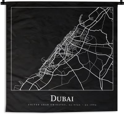 Wandkleed - Wanddoek - Stadskaart - Dubai - Kaart - Plattegrond - 180x180 cm - Wandtapijt