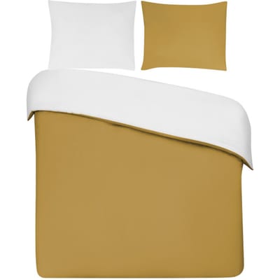 DoubleDry Dekbedovertrek 100% Percal Katoen - Eenpersoons 140x200/220 cm + 1 Kussensloop - Zacht, Ademend en Huidvriendelijk - Oker/Wit