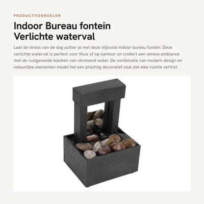 Dailygoods- Bureau Fontein LED Verlichte Waterval - Indoor Tafelfontein - Kunststof - 16,5 x 11 x 9 cm - Rustgevende Geluiden - Eenvoudig te Installeren
