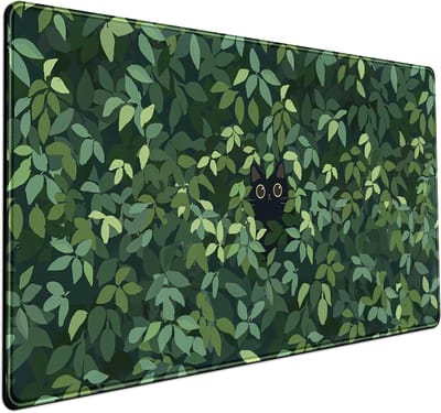 SnelShoppen - Schattige Kattige Muismat XL - Kawaii Groene Bureau Onderlegger - Gaming Muismat voor Computer, Toetsenbord en Laptop - Anime Bureaudeco