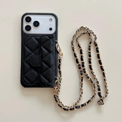Portefeuille Bandoulière de Luxe Étui Téléphone avec Porte-Cartes Lanière en Cuir Sangle d'Épaule pour IPhone 13 14 15 16 17 Pro Max (Non ) iPhone17 Pro noir