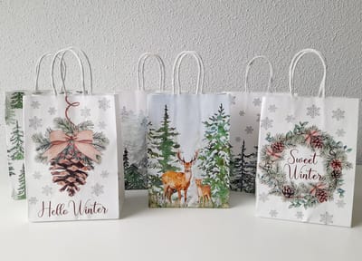 Geschenktasjes Kerst - 6 stuks - Kersttas - cadeau verpakking - 15 x 21 cm - papier