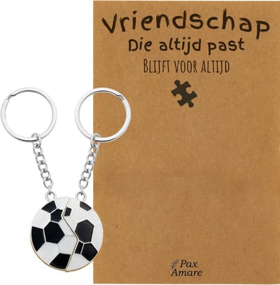 BFF Sleutelhanger voor 2 'Vriendschap die altijd past' - Magnetische Voetbal - Sleutelhanger set op Cadeau Kaartje - Zilverkleurig - Vriendschap Symbool - Pax Amare