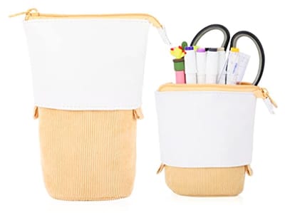 Oyachic Pencil Case Transform Stand Up Pen Phone Holder Zipper Pen Pouch Large Capacity Stationery Canvas Cosmetic Bag Office School Supplies (Yellow)