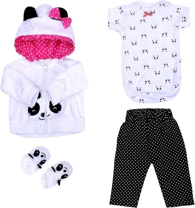Schattige Poppenkleding Set Wit Panda Jumpsuit en Accessoires voor Reborn Poppen 45-55 cm