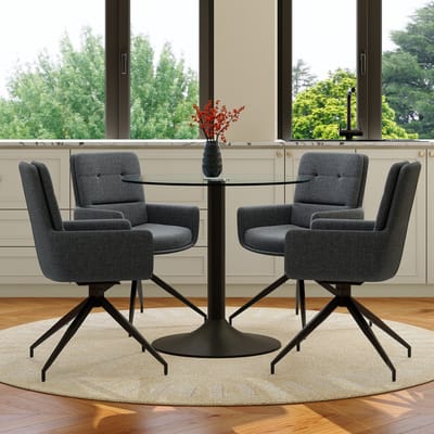 MODENUIT Eettafelset Ronde Tafel 85 cm Met 4 Draaibare Stoelen - Gehard Glas - Eetkamer - Metaal - Donkergrijs