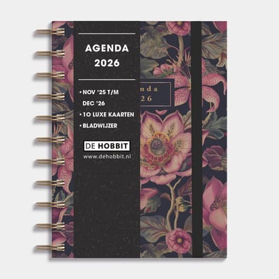 Hobbit - Ringband Agenda 2026 - Agenda A6 (14,8 x 11 cm) - Spiraal Agenda - 1 week op 2 pagina's - Harde Kaft - Klassiek Botanisch