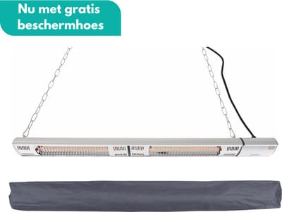 Sunred - COMBIDEAL - Heater & Hoes - Ultra lijn - Zilver - Hangend/Wand model - Terrasverwarmer - Halogeen rosé goud technologie - 3000W - 2 Standen - Afstand bestuurbaar - Elektrische heater