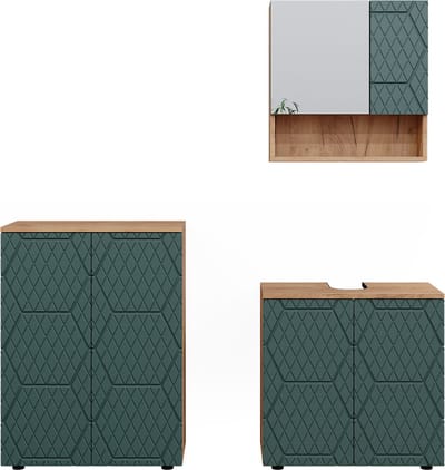 Vicco Badkamermeubel set Irma, Groen/Goudkleurig Eiken, 3-delig
