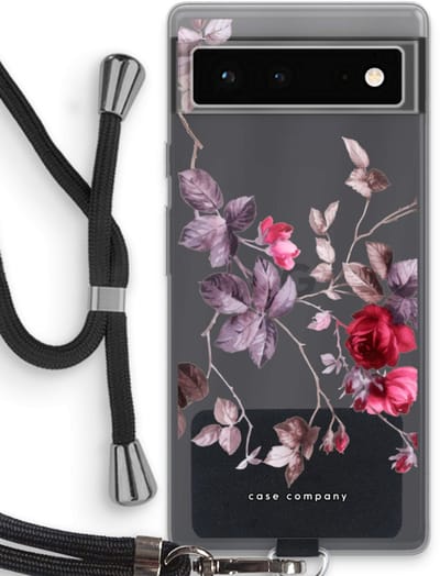 Case Company® - Hoesje met koord geschikt voor Google Pixel 6 hoesje met Koord - Mooie bloemen - Telefoonhoesje met Zwart Koord - Bescherming aan alle Kanten en Over de Schermrand