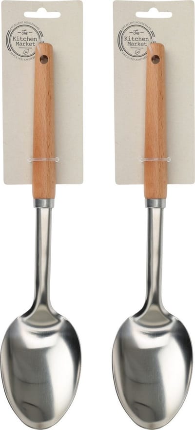 2x stuks keukengerei opscheplepel RVS steel en houten handvat 32 cm - Beechwood