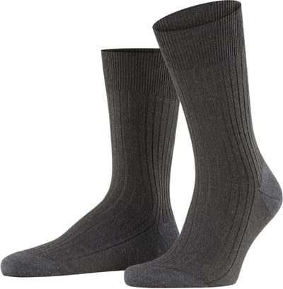 FALKE Bristol Pure effen geribd wol sokken heren grijs - maat 39-40