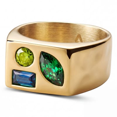Mediterranean | 14K vergulde zegelring met meerkleurige zirkonia