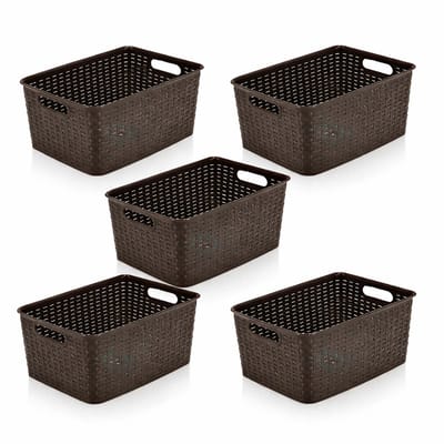 Opbergmand 10L Set van 5 – Kunststof Opbergbox – Mandjes Riet Opbergdoos – Kast, Keukenkast en Kledingkast Organizer - 33x22x15,5 cm