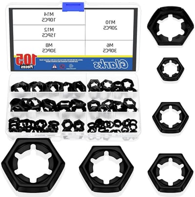 Assortiment van 105 Stuks M6 M8 M10 M12 M14 Push On Lock Moeren van 65Mn Staal, Snelle Bevestiging, Geschikt voor As en Studs