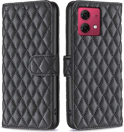 BINFEN Hoesje - Geschikt voor Motorola Moto G84 Hoesje - BINFEN Rhombus Book Case - Zwart