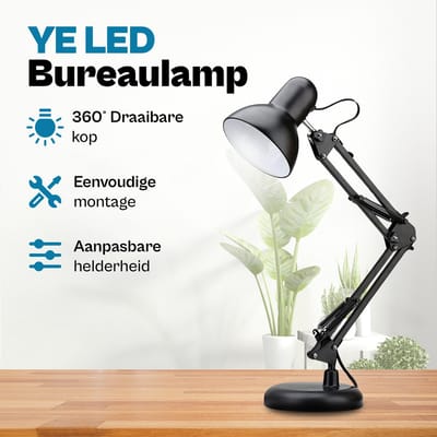 YE LED Bureaulamp - Buigbare Arm - 360° Draaibare Lampenkap - Klemhouder - Ideaal voor Hobbywerk, Diamond Painting, Borduren & Solderen