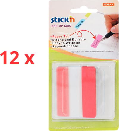 Stick'n Bladwijzers - Extra stevig - sticky tabs - 38x50mm - Rood - 12 stuks - 120 index tabs totaal