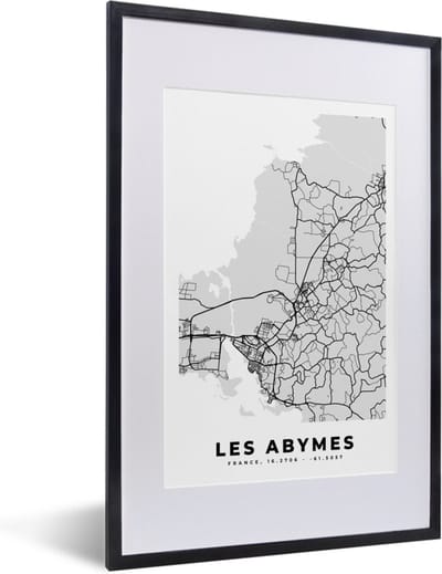 Fotolijst incl. Poster - Frankrijk - Les Abymes - Stadskaart - Plattegrond - Kaart - 40x60 cm - Posterlijst