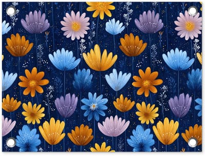 Tuinposter 40x30 cm - Tuindecoratie Bloemen - Patroon - Blauw - Contrast - Poster voor in de tuin - Buiten decoratie - Schutting tuinschilderij - Tuindoek muurdecoratie - Wanddecoratie balkondoek