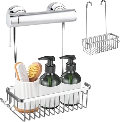 Doucheplank om op te hangen, doucheplank zonder boren, doucherek om op te hangen, zonder boren, shampoo-houder, voor glazen douchedeuren, voor badkamer ophangen