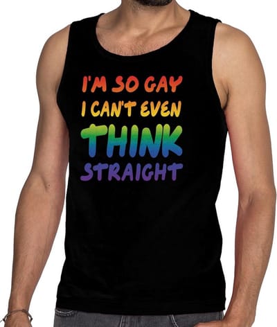 I'm so gay i can't even think straight tanktop/mouwloos shirt - zwart regenboog singlet voor heren - gay pride S