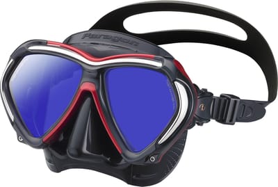 TUSA Paragon – Premium duikmasker met dubbele lens, hoge weerstand, CrystalView-lenzen met UV420 en antireflecterende behandeling, helder zicht en comfortabel draagcomfort – Zwart/Donkerrood – M2001SQB MDRA