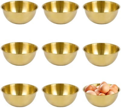 Dailygoods- Gouden Kommen Set van 8 - Roestvrij Staal - Stapelbaar - Voor Soep/Salade - Diep Profiel - Inhoud 700 ml - Slakom