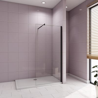 Inloopdouche 110x200cm zwart +70-120cm Stabilisatiestang,10mm NANO EasyClean veiligheidsglas