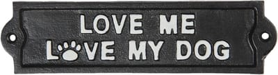 Clayre & Eef Tekstbord 22x6 cm Zwart Metaal Rechthoek Love Dog Wandbord