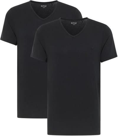 Mustang Heren T-Shirt AMADO 2er PACK regular fit Zwart 3XL V Hals Volwassenen