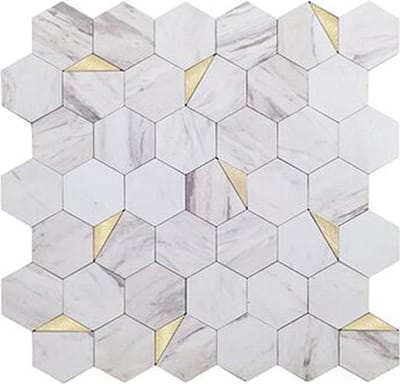 Zelfklevende Mozaïek Steenstrip Hexagon Goud Wit Marmer