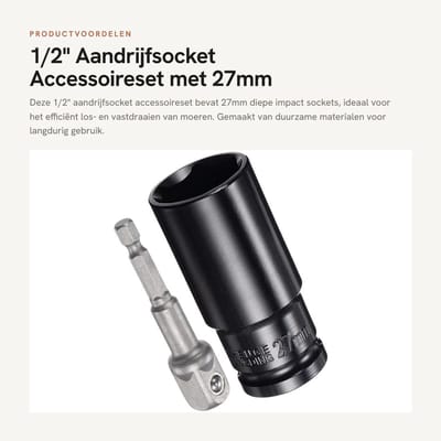 Dailygoods- Aandrijfsocket Accessoireset - 27mm 6-Punt Diepe Slagdoppen - Chroom-Vanadiumstaal - Zeskantschacht Adapters - 76mm Lengte - Roestbestendig - Doppenset