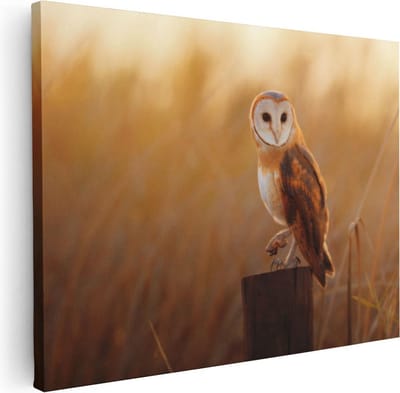 Artaza Canvas Schilderij Kerkuil - 40x30 cm - Klein - Wanddecoratie Vogel - Muurdecoratie Dieren - Kamer Accessoires