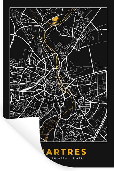 Muurstickers - Sticker Folie - Kaart - Plattegrond - Frankrijk - Chartres - Stadskaart - 20x30 cm - Plakfolie - Muurstickers Kinderkamer - Zelfklevend Behang - Zelfklevend behangpapier - Stickerfolie