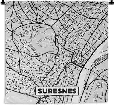 Wandkleed - Wanddoek - Plattegrond - Kaart - Stadskaart - Frankrijk - Suresnes - 180x180 cm - Wandtapijt