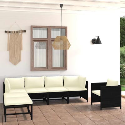 vidaXL - 7-delige - Loungeset - met - kussens - poly - rattan - zwart