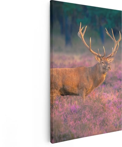 Artaza Canvas Schilderij Hert - 80x120 cm - Groot - Wanddecoratie Gewei - Muurdecoratie Natuur - Schilderijen Op Canvas