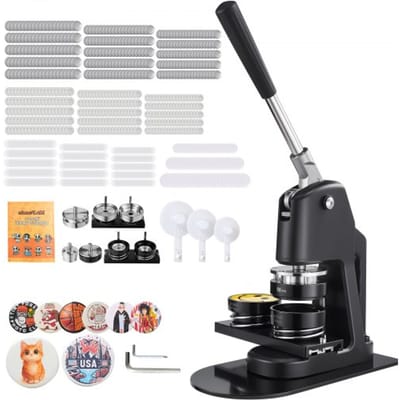VEVOR Badgeponsmachine 32/58/75 mm, speldmaker met 300 knoponderdelen, cirkelsnijder, spreukenboek en versterkte ergonomische handgreep, doe-het-zelf badgemachine, zwart
