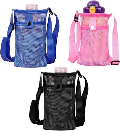 KZQ 3-delige crossbody waterfleshouder - flessendrager - Multifunctionele outdoortas - Verstelbare schouderband - Geschikt voor sport, wandelen en reizen - 18,5 x 8,5 cm - Zwart, roze, blauw