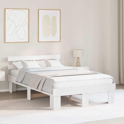 vidaXL - Bedframe - met - hoofdeinde - Wit - 140 - x - 190 - cm - Massief - grenenhout