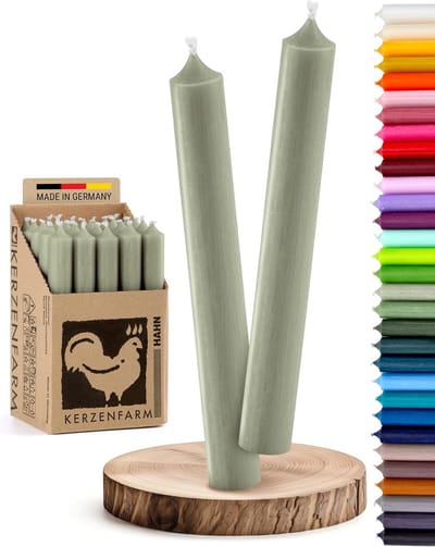 Set van 10 Lange Stearinekaarsen Saliegroen/Eucalyptusgroen - 18cm Hoog - 8+ Uur Brandeerduur